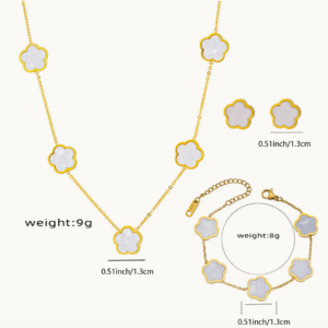 White Long Clover Set - 18K Gold Plated - Image 2